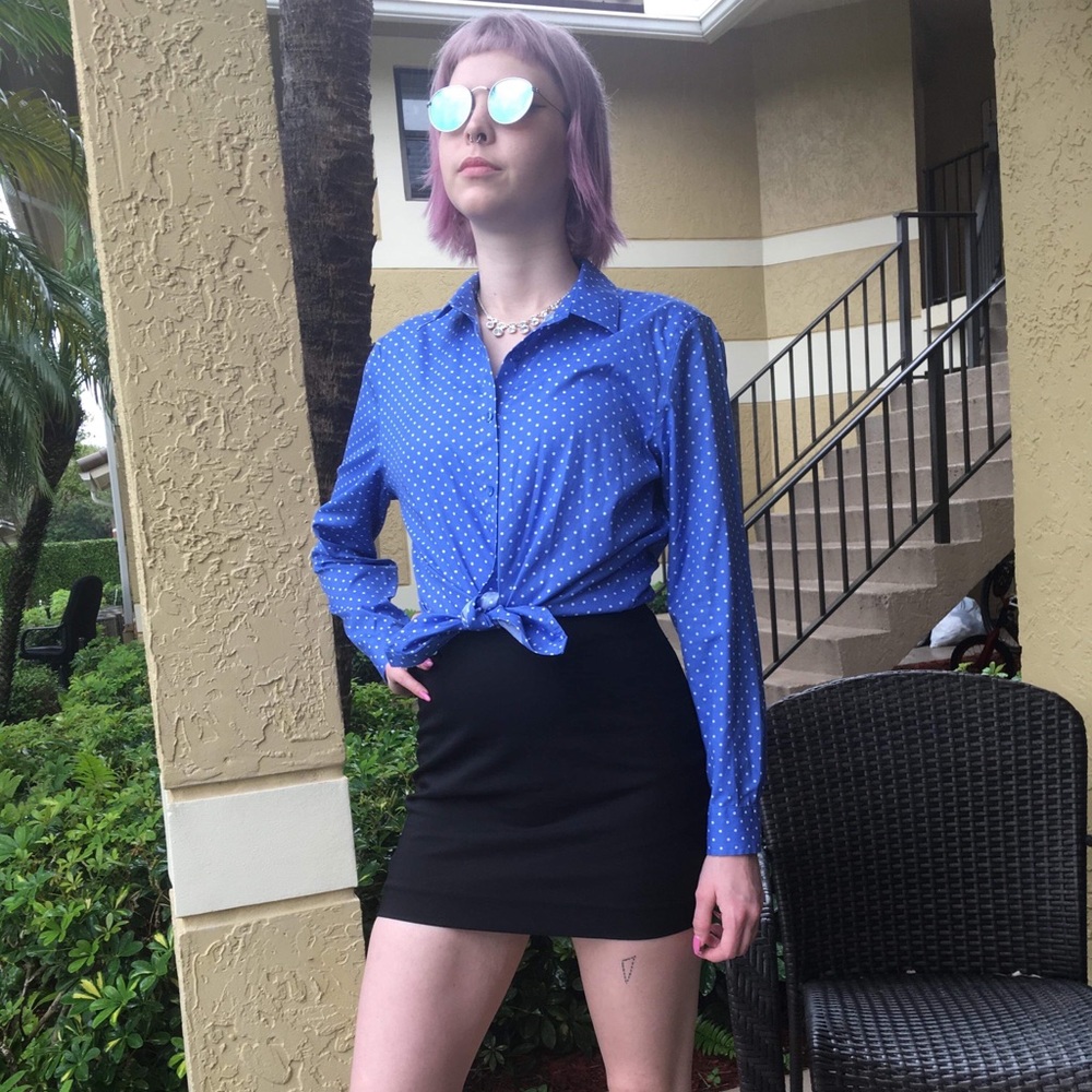 Jones New York Button-Down Polka Dot Blue Shirt